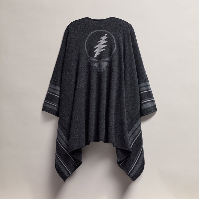 Grateful Dead Recycled Cashmere Poncho – Coal/Flannel/Heather Grey