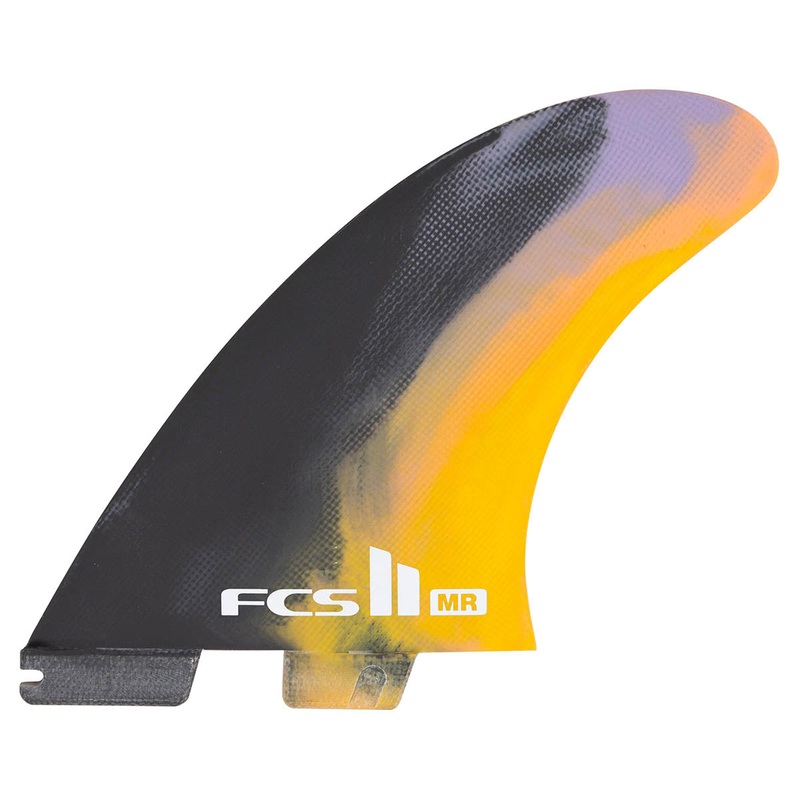 FCS II Mark Richards PC Twin + Stabiliser Fin Set – Black/Colour Swirl