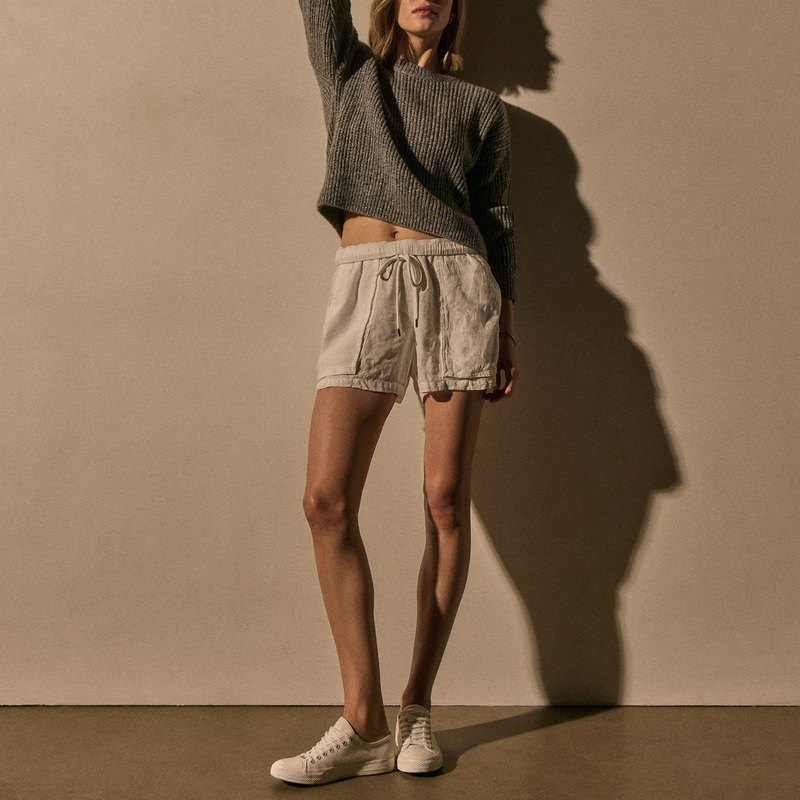 Linen Blend Utility Short – White