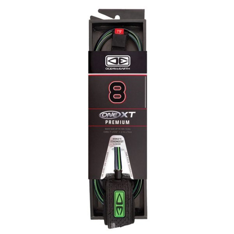 Ocean And Earth Premium One-XT Leash – 8ft Black/Lime