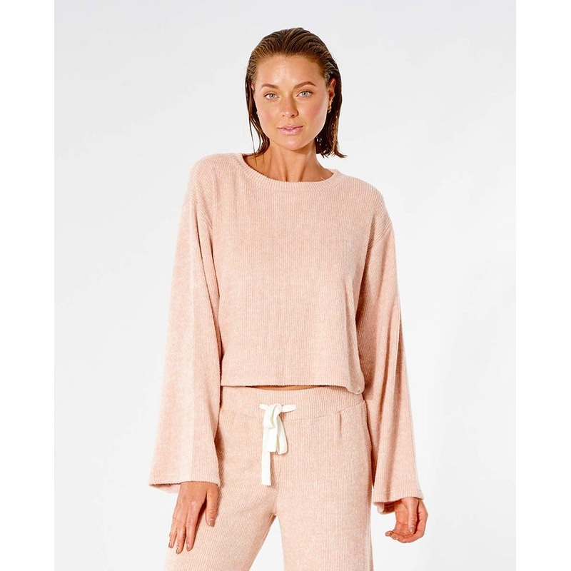 Rip Curl Cozy Crop Crew Sweatshirt-Tan Marle