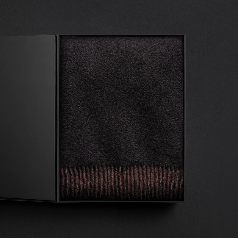 Double Sided Woven Cashmere Blanket w/ Fringe Gift Box – Black/Kona