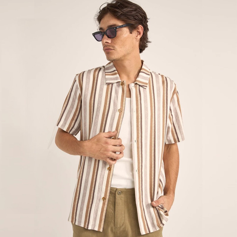 Rhythm Paisley Stripe Men’s S/S Dress Shirt – Cedar