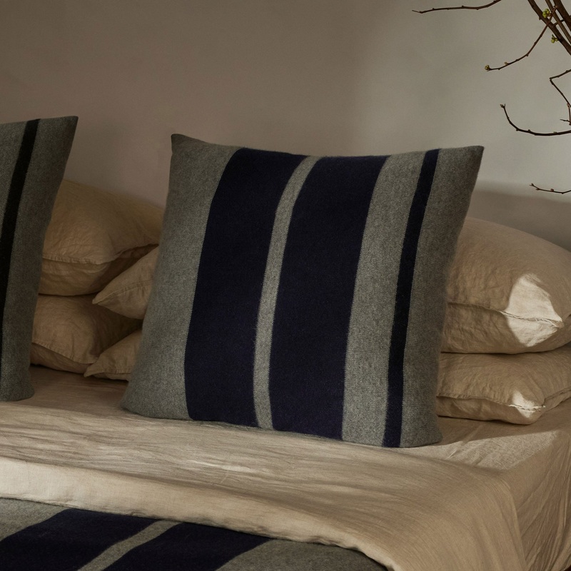 Cashmere Stripe Sham – Heather Grey/Navy