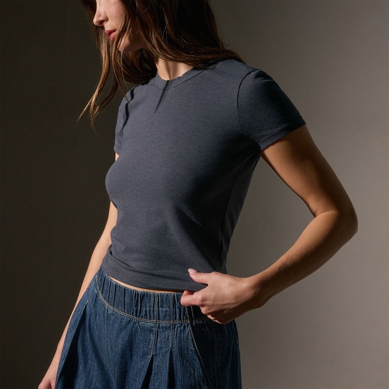 Short Sleeve Cropped Tee – Asphalt
