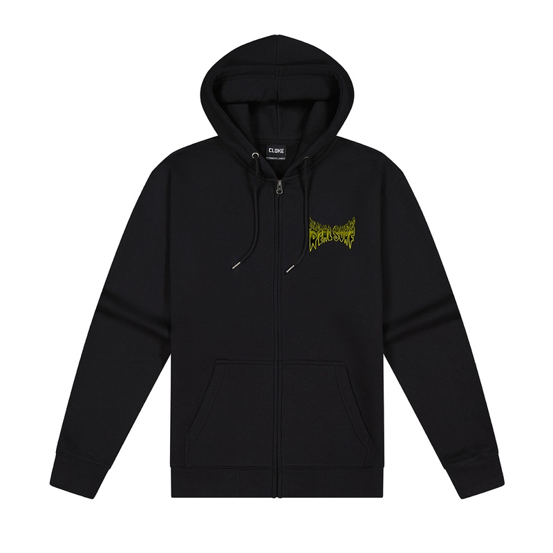 REAL SURF FLAME LOGO ZIP-UP HOODIE ADULT – BLACK