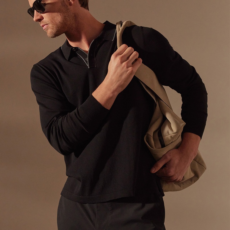 Retro Tipped Long Sleeve Polo – Black/Flint