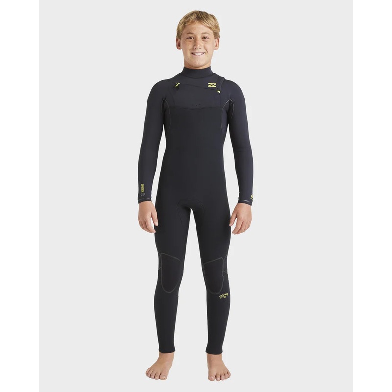 Boys 4/3mm Furnace Natural Chest Zip Steamer Wetsuit – Black