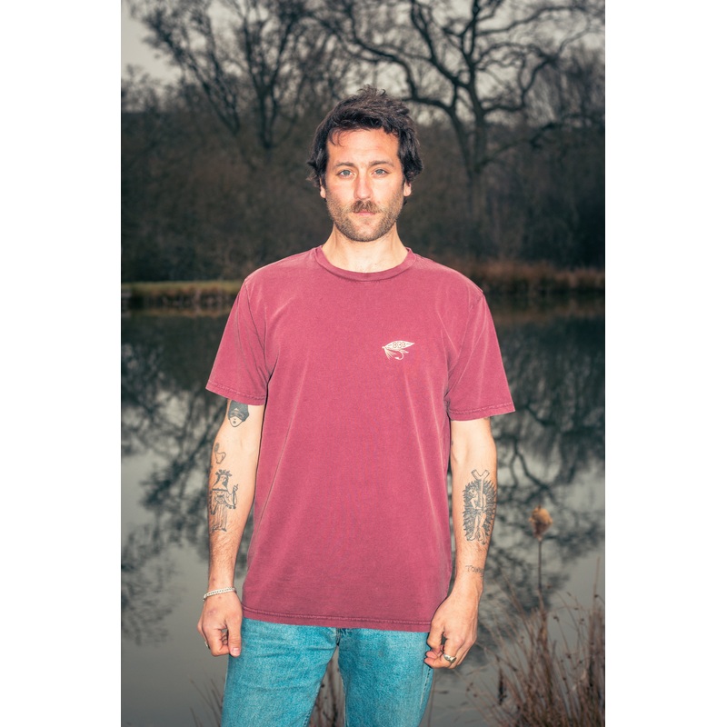BamBooBay Fly Fisherman T-Shirt Stone Wash Burgundy
