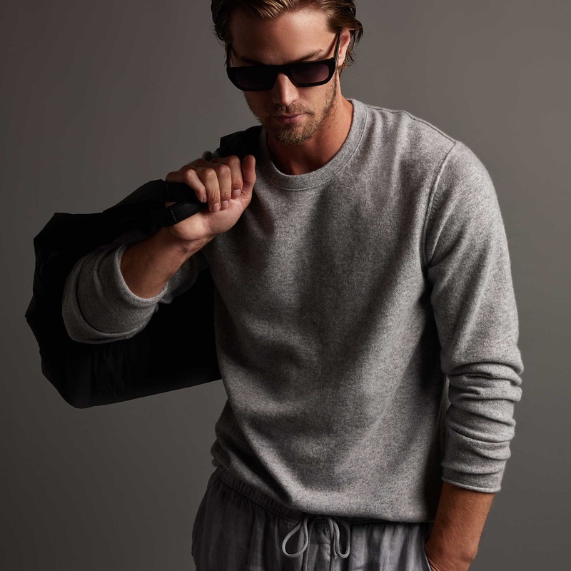 Recycled Cashmere Crew Neck Sweater – Light Heather Grey