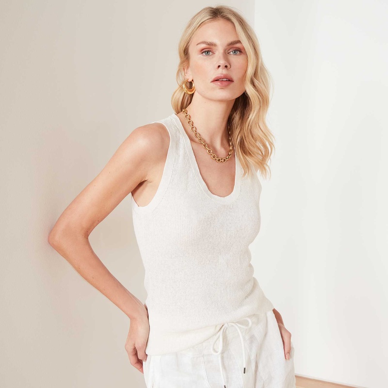 Cotton Linen Sweater Tank – White