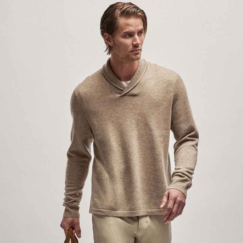 Recycled Cashmere Shawl Collar Sweater – Coyote