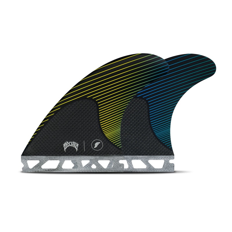 Futures Mayhem Honeycomb/Carbon Tri Fin Set-Yellow/Blue-Medium