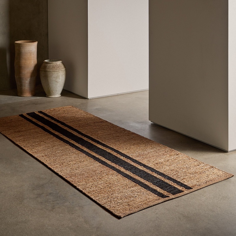 Triple Stripe Jute Runner 3.5Ft X 9Ft – Natural/Charcoal Stripe