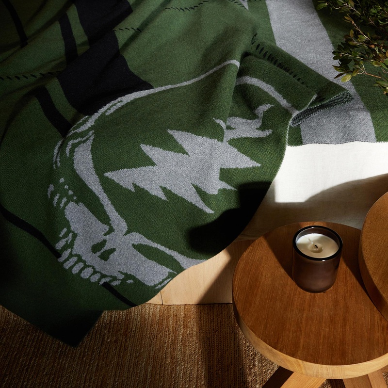 Grateful Dead Cashmere Blanket – Military Green/Grey Smoke/Black