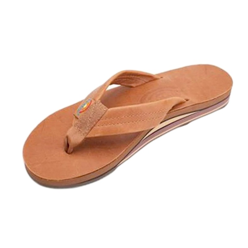 Rainbow Double Thick Classic Leather Women’s Sandals – Tan/Brown