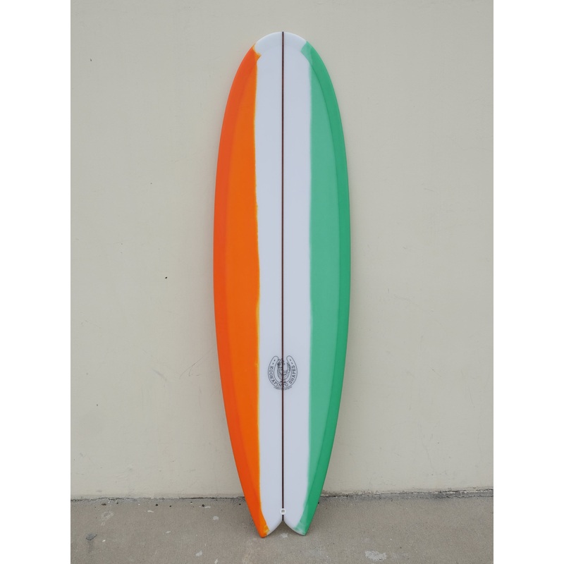 6’8″ Fishy Noserider – Green, Clear, and Orange Surfboard