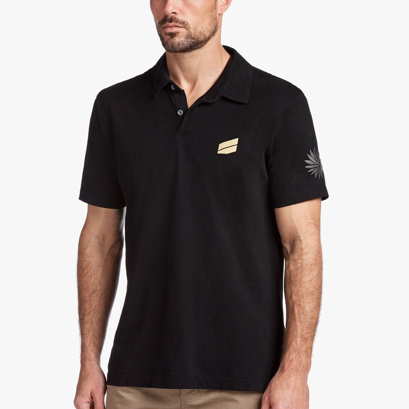 Sueded Jersey Bar Graphic Polo – Black