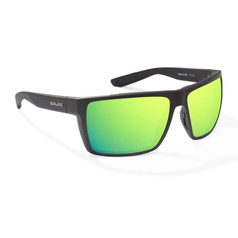 Bajio Stiltsville X-Large Men’s Sunglasses – Black Matte/Green Mirror Polarized