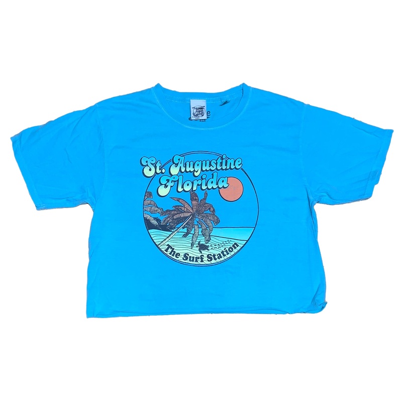 Surf Station Beach Women’s Cropped S/S T-Shirt – Blue