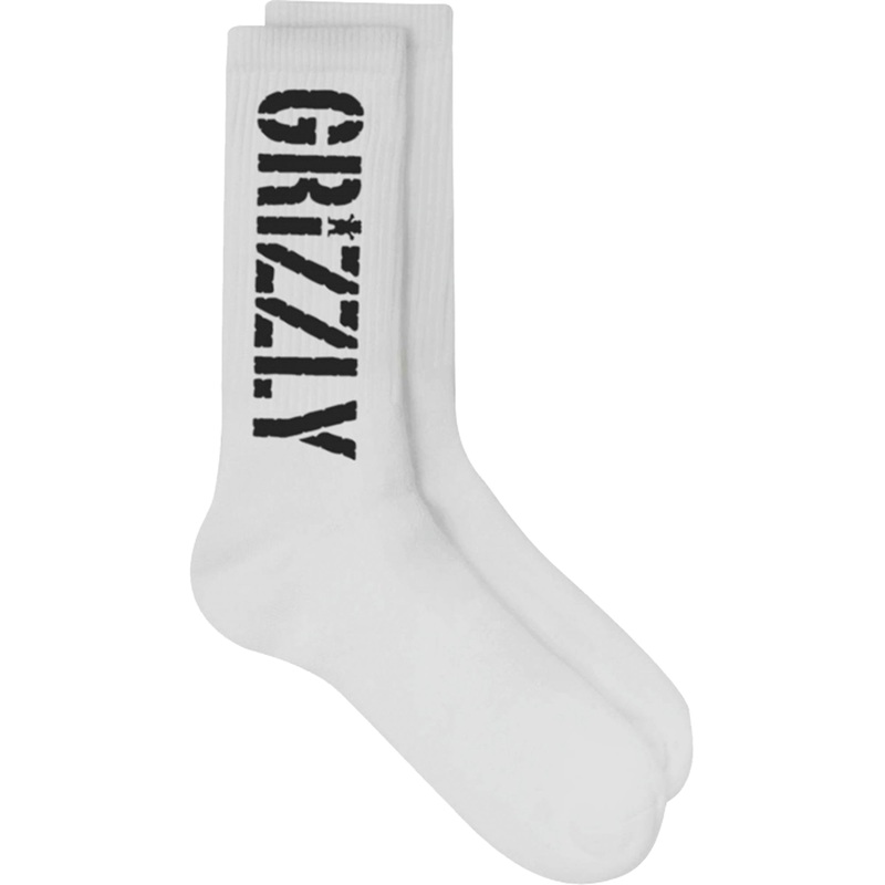 Grizzly Stamp Crew Socks – White