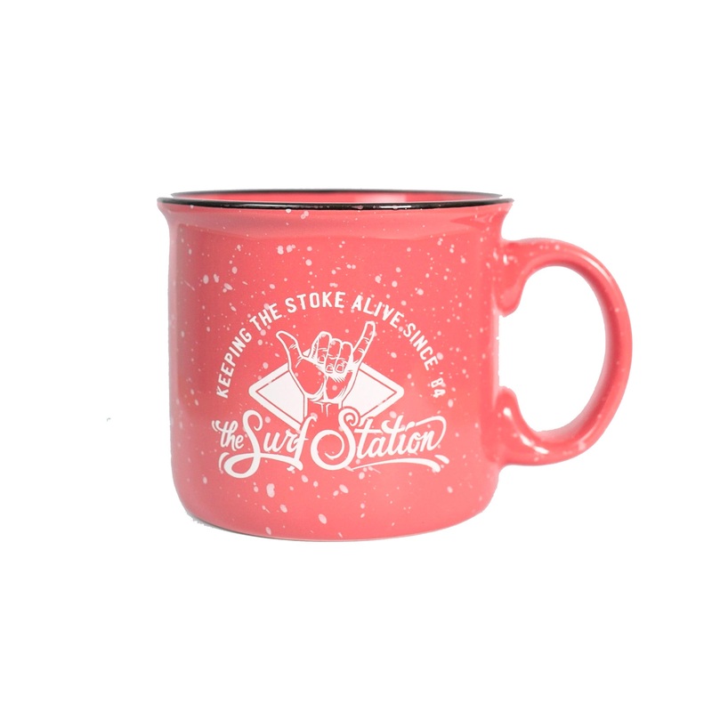 Surf Station x Ryan Leonardy Stoked 14oz Camper Mug – Coral