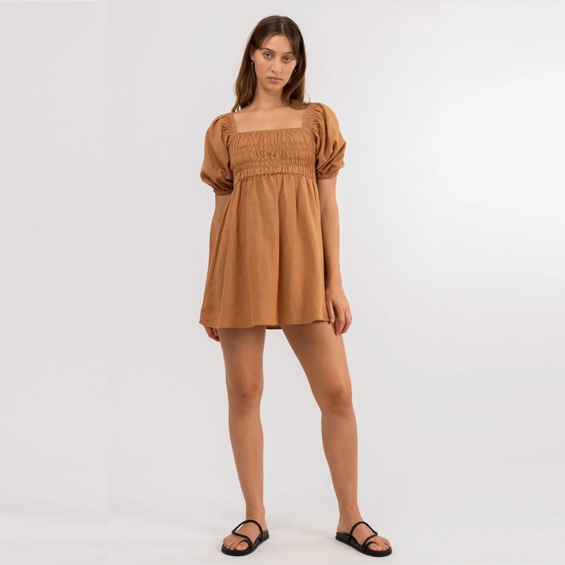 Rhythm Saskia Smocked Women’s Mini Dress – Biscuit
