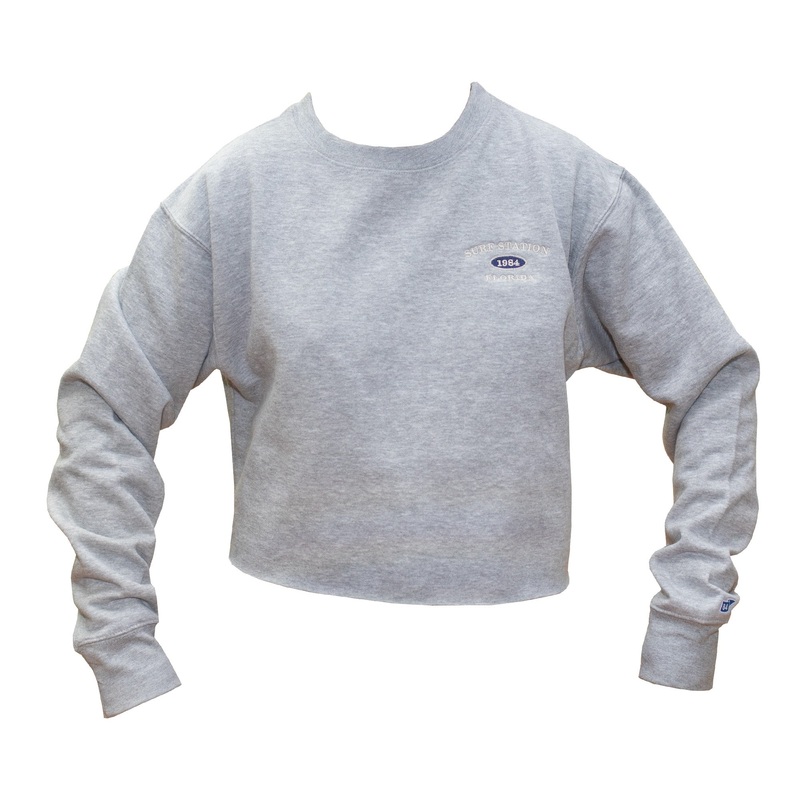 Surf Station Varsity Crewneck Women’s L/S Cropped Sweater – Grey