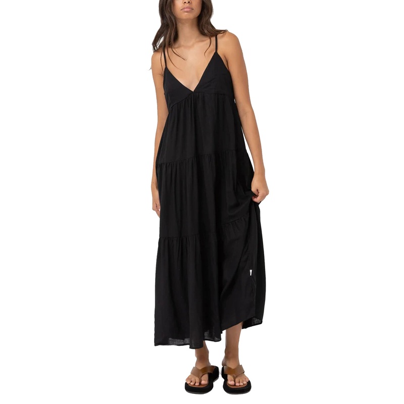 Rhythm Classic Tiered Midi Women’s Dress – Black