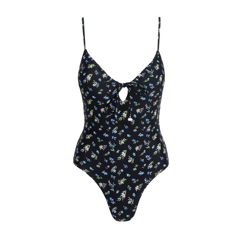 Rhythm Fleur Floral Tie Front Women’s One Piece Swimsuit – Black