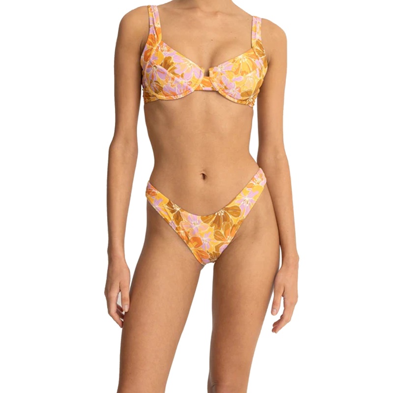 Rhythm Mahana Floral Soft Strap Slide Tri Women’s Bikini Top – Yellow