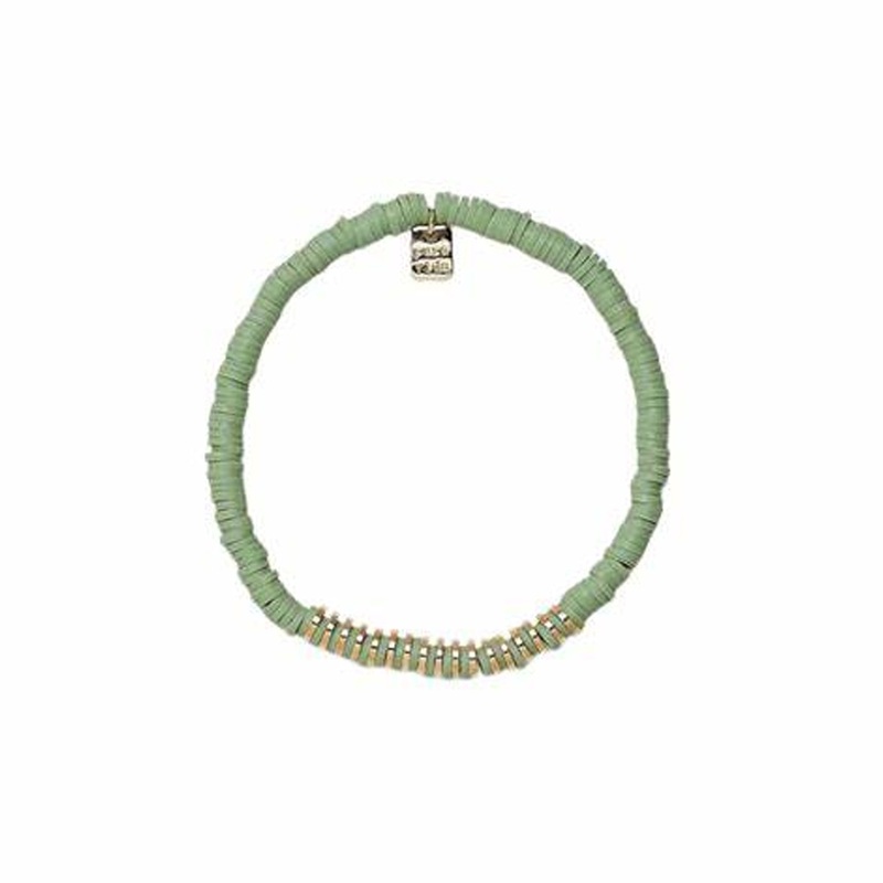 Pura Vida Heishi Disc & Metal Gold Stretch Bracelet – Aqua