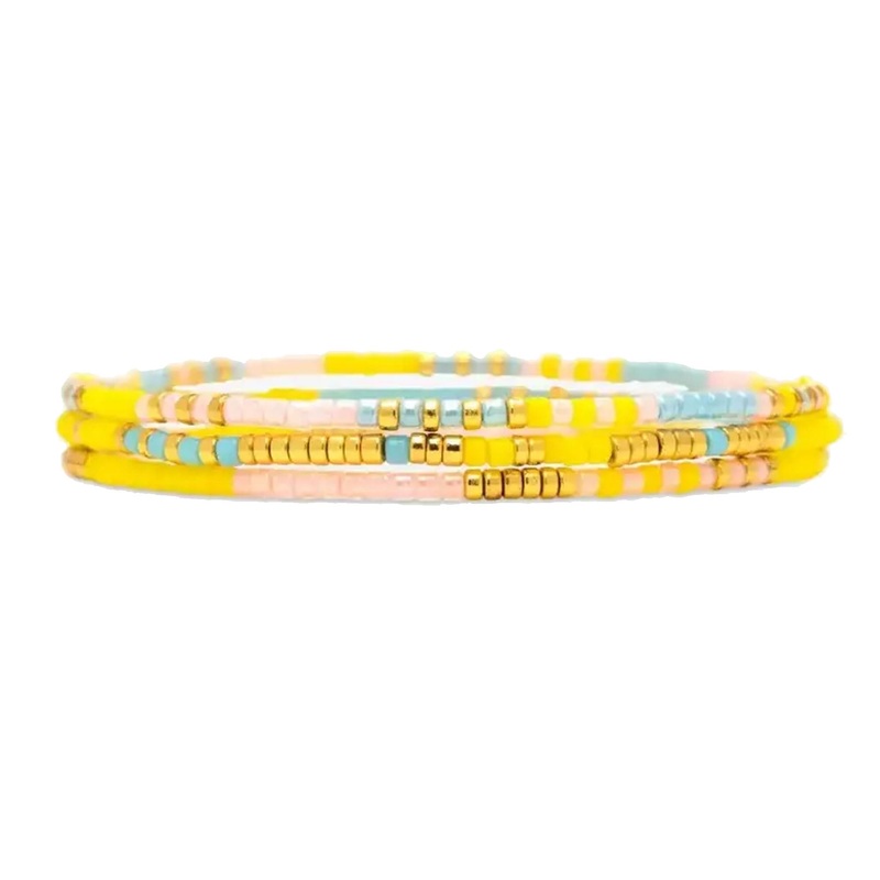 Pura Vida Mixed Seed Bead Gold Stretch Bracelet – Sunset Beach