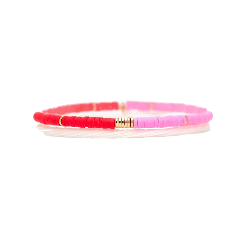Pura Vida Pink and Red Vinyl Disc Stretch Bracelet – Gold