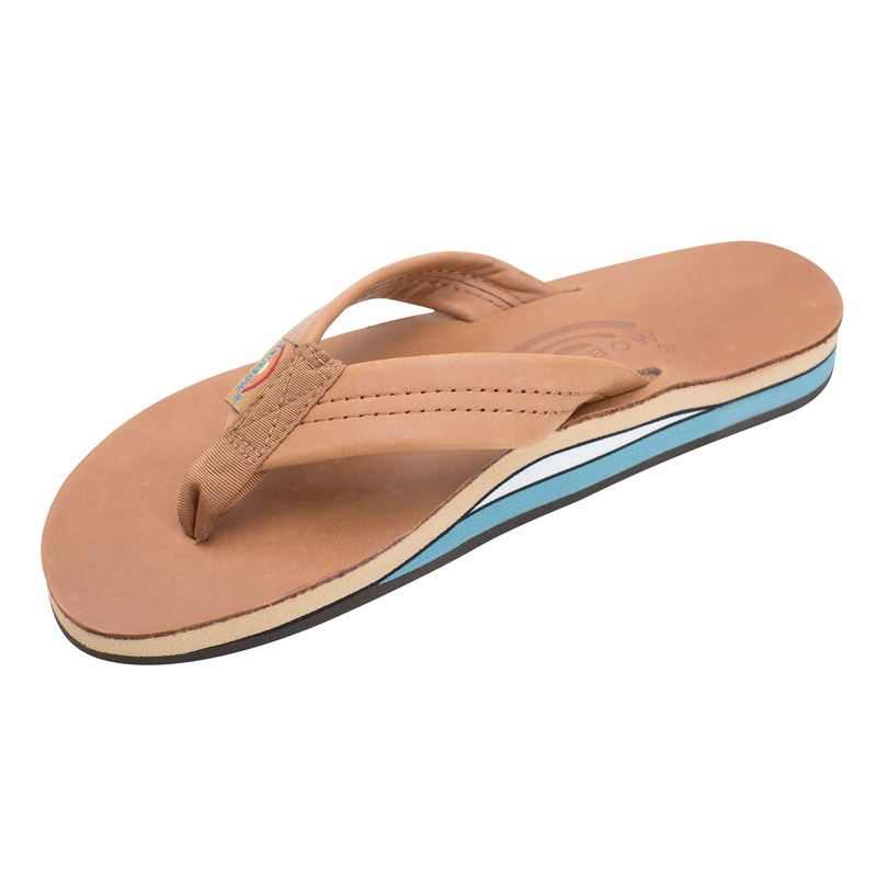 Rainbow Double Thick Classic Leather Women’s Sandals – Tan/Blue