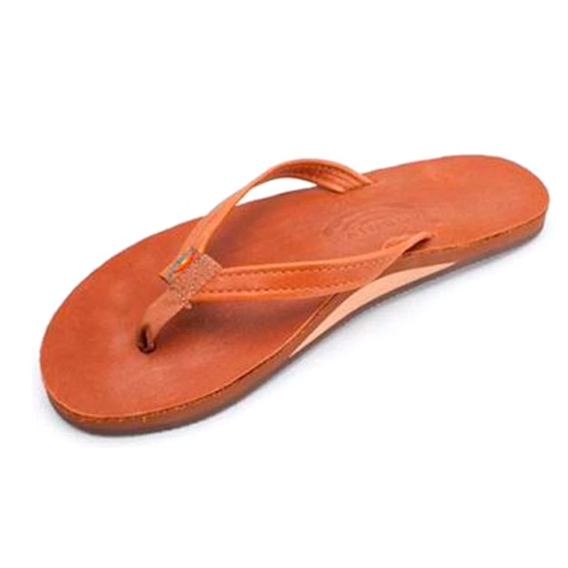 Rainbow Single Skinny Classic Leather Women’s Sandals – Tan