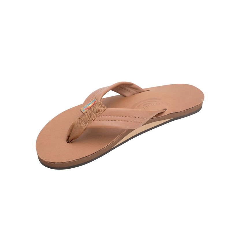 Rainbow Single Thick Classic Leather Women’s Sandals – Tan/Brown