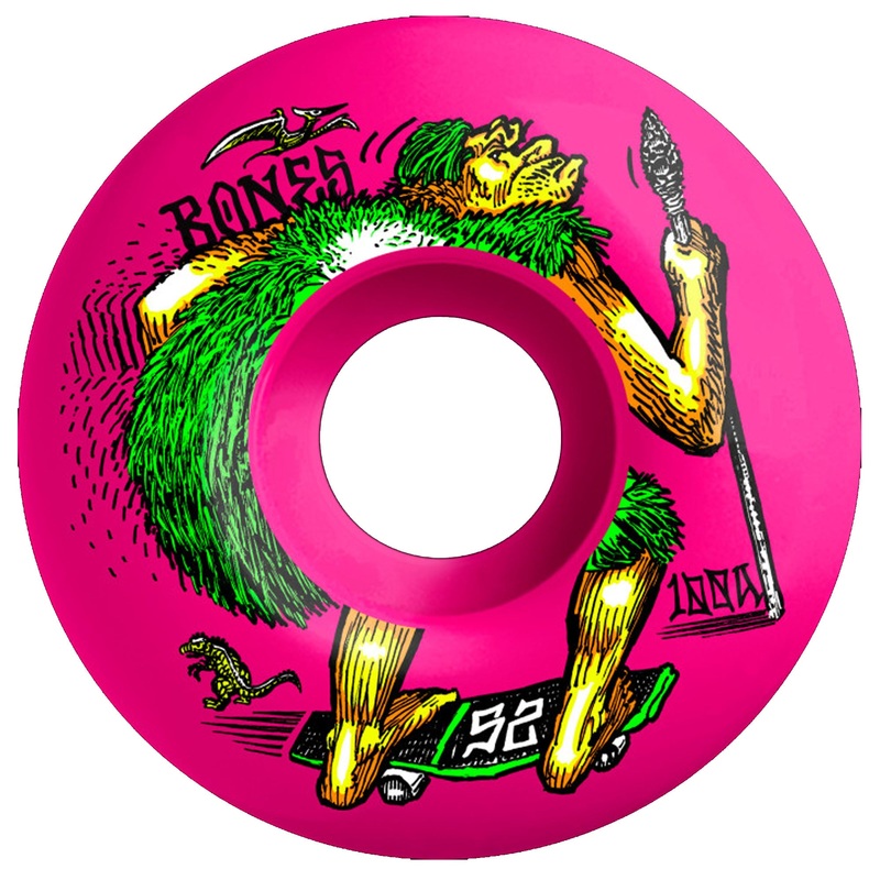 Bones 100’s OG V4 Neonderthal 52mm Skate Wheels – Pink