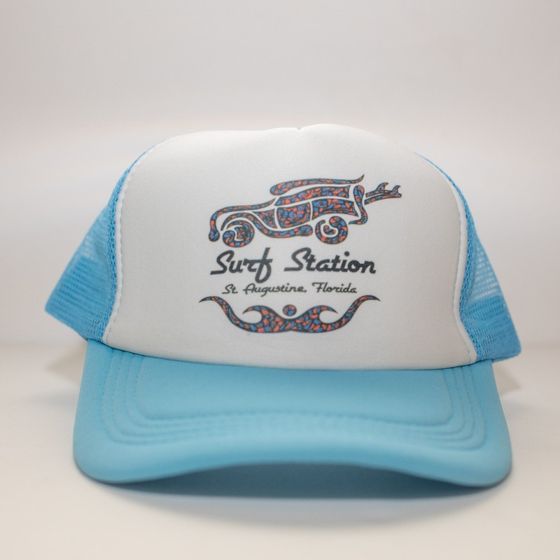 Surf Station Paisley Trucker Hat – Light Blue/White