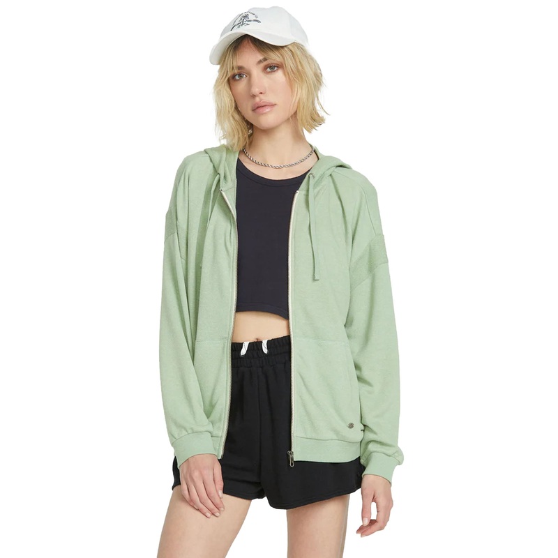 Volcom Lived In Lounge Frenchie Zip Women’s Hoodie – Grass Green