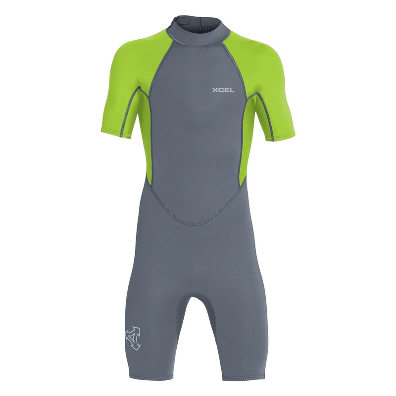 Xcel Axis 2mm Youth Boys S/S Spring Suit – Light Carbon/Fluorescent Lime