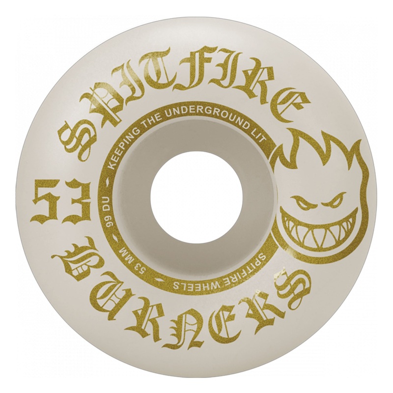 Spitfire Burners 99A 53mm Skateboard Wheels – White/Gold