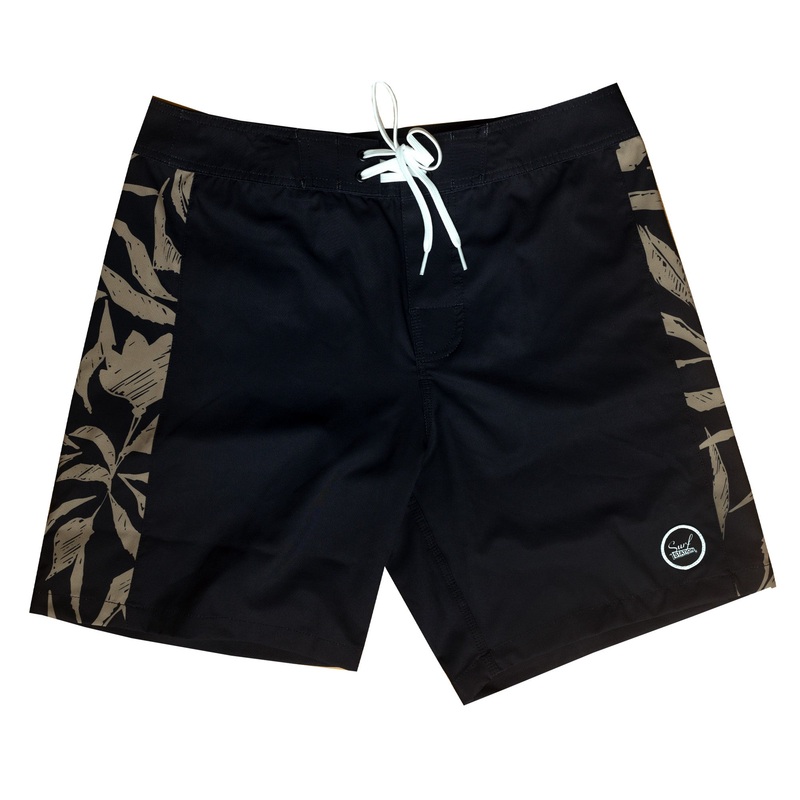 Surf Station Raya 18″ Men’s Boardshorts – Black/Gold Leaf