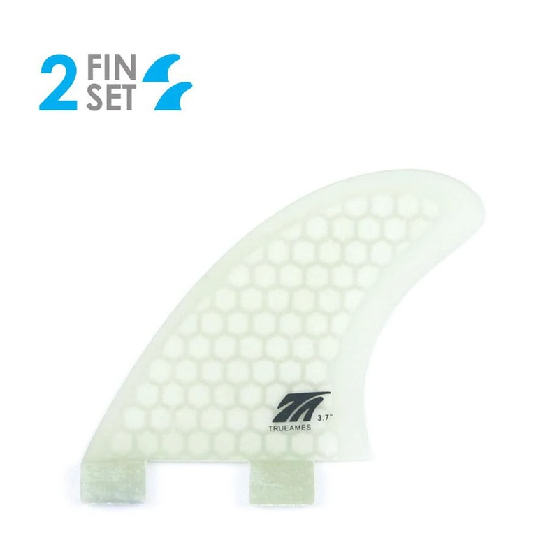 True Ames Side Bite FCS II Twin 3.7″ Fin Set – Clear