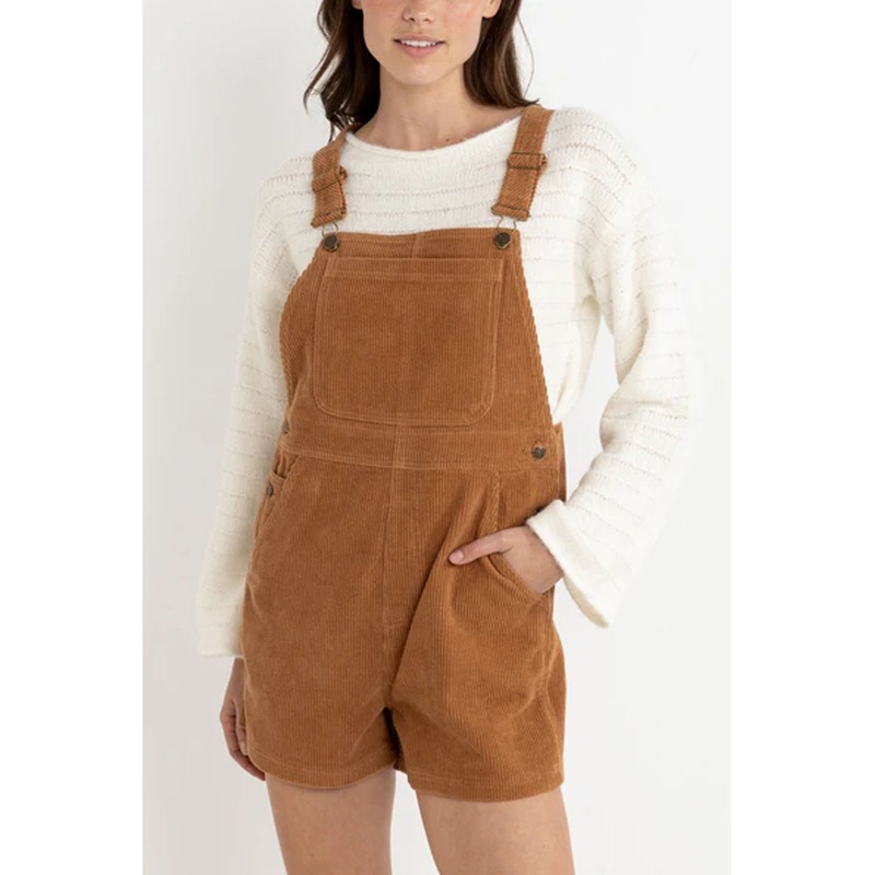 Rhythm Cord Tide Short Women’s Overalls – Brown
