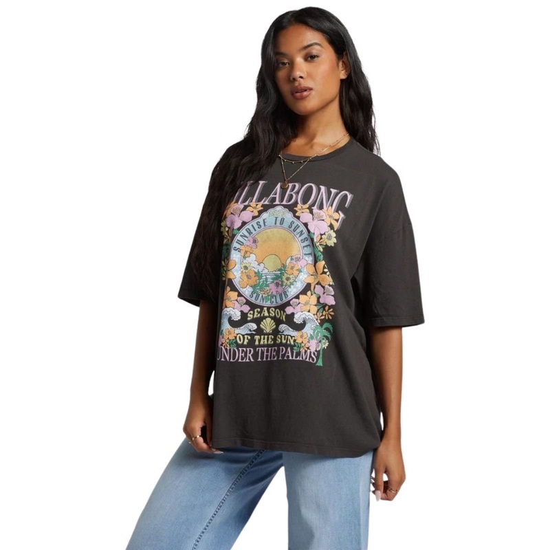 Billabong Under The Palms Oversized Tee in Off Black