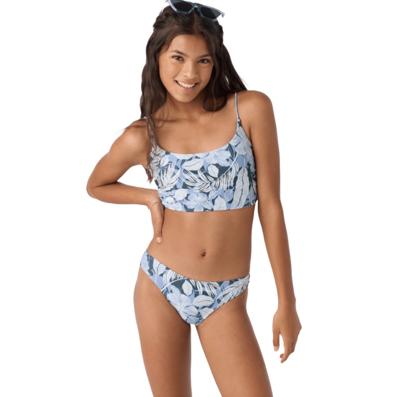 O’Neill Girls Palmetto Tropical Ruched Longline Bikini Set in Multicolor