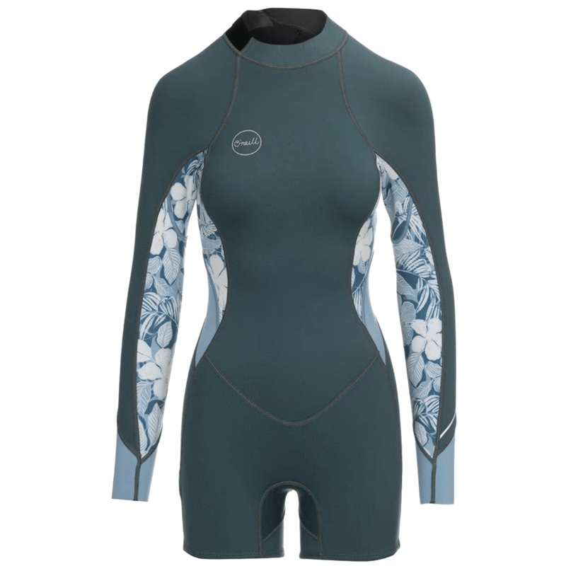 O’Neill Women’s Bahia 2/1MM Back Zip L/S Spring Wetsuit in Shade/Palm/Denim