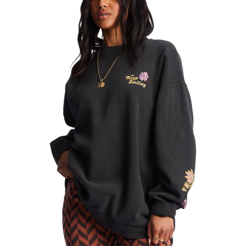 Billabong Ride In Oversized Sweatshirt in Black Sands