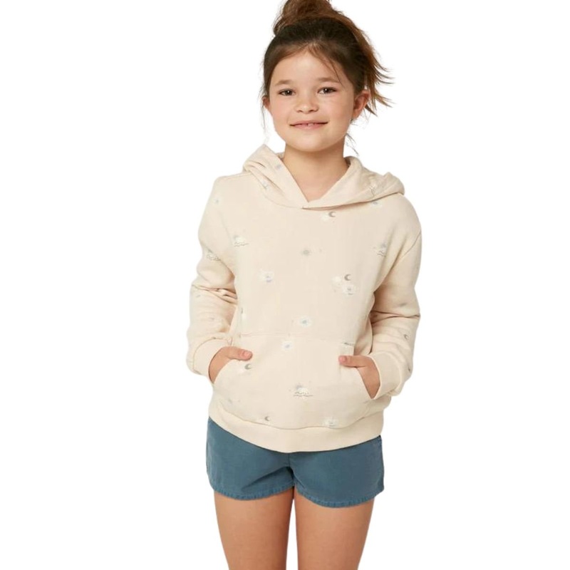 O’Neill Girls Scobie Printed Hooded Pullover in Vanilla Cream